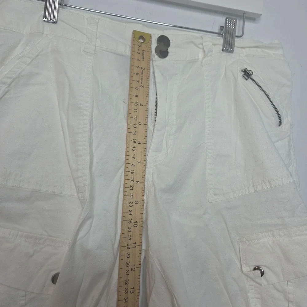 Ashley Stewart White Cargo Shorts Womens 14 Stretch Cotton Utility Knee Length